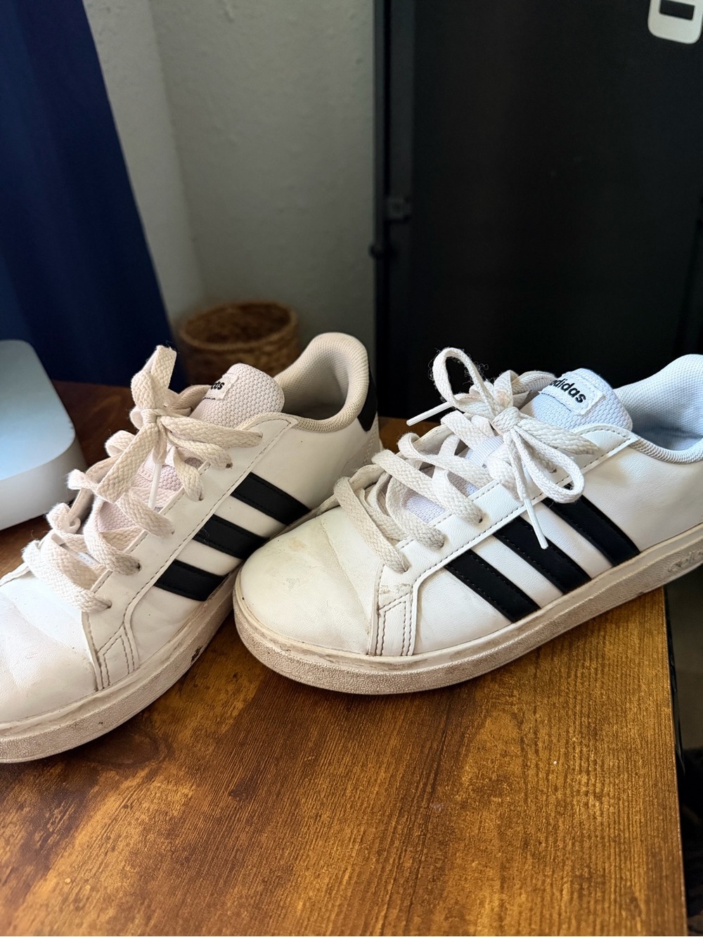adidas Kids White Sneakers with Black Three Stripes